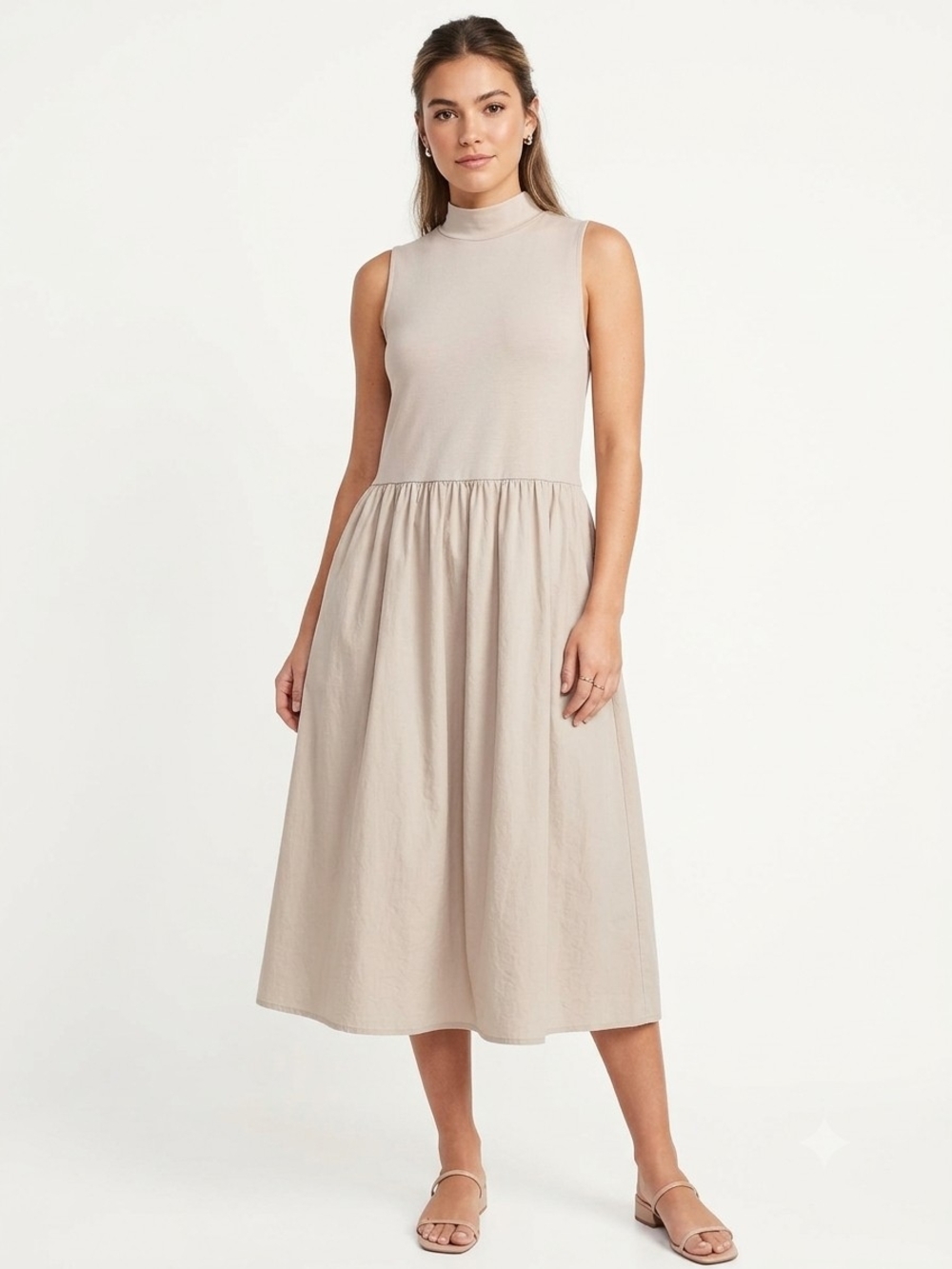 Ava & Viv Sleeveless Mock Neck Midi Dress in Light Taupe Size 3X NWT P2P 24in